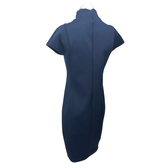 Zara Navy Blue Short Sleeve Mock Neck Zipper Midi Bodycon Sheath Dress Size L - Picture 3 of 5